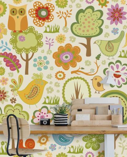 Papier peint mignon d'oiseaux colorés