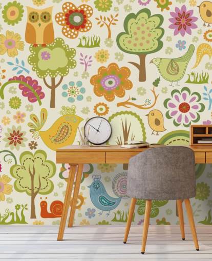 Papel pintado Lindos pájaros coloridos