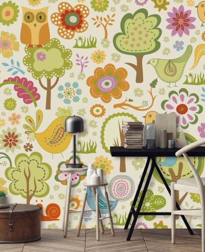 Papel pintado Lindos pájaros coloridos