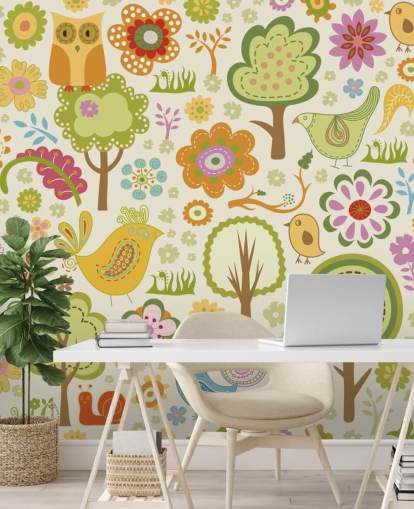 Papel de parede bonito dos pássaros coloridos