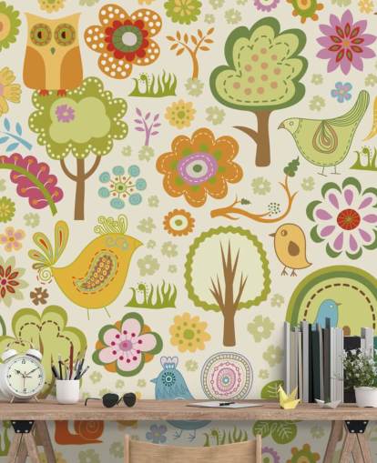 Papel pintado Lindos pájaros coloridos