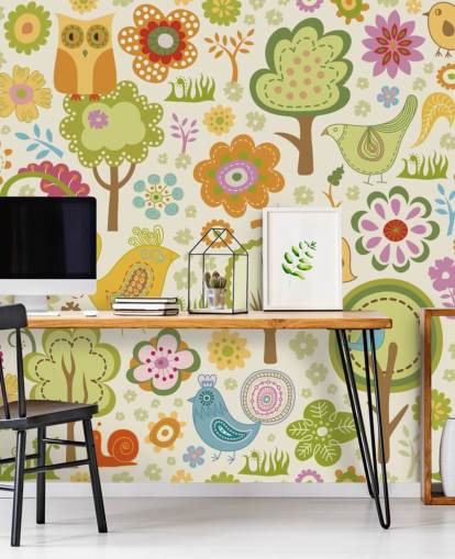 Papel pintado Lindos pájaros coloridos