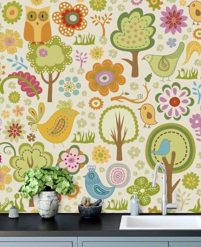 Papel pintado Lindos pájaros coloridos