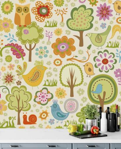 Papel pintado Lindos pájaros coloridos Papel pintado Lindos pájaros coloridos