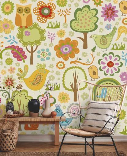 Papel pintado Lindos pájaros coloridos Papel pintado Lindos pájaros coloridos