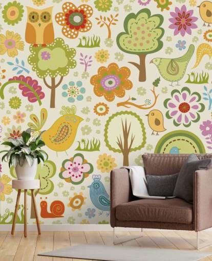 Papel de parede bonito dos pássaros coloridos