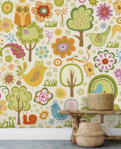 Papel pintado Lindos pájaros coloridos Papel pintado Lindos pájaros coloridos