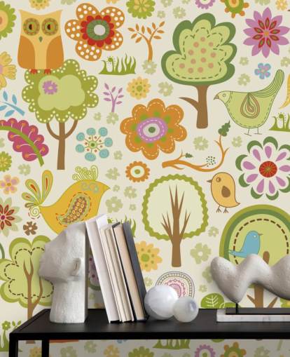 Papier peint mignon d'oiseaux colorés