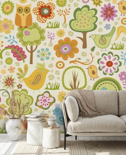 Papel pintado Lindos pájaros coloridos