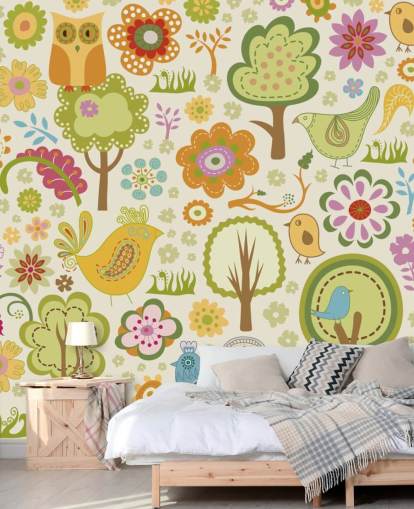 Papier peint mignon d'oiseaux colorés Papier peint mignon d'oiseaux colorés