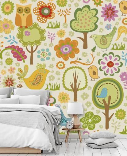 Papel pintado Lindos pájaros coloridos