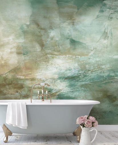 groene abstracte muurschildering genaamd A Fading Structure of Light van Annette Schmucker groene abstracte muurschildering genaamd A Fading Structure of Light van Annette Schmucker