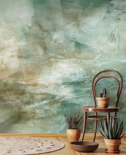 green abstract mural called A Fading Structure of Light by Annette Schmucker