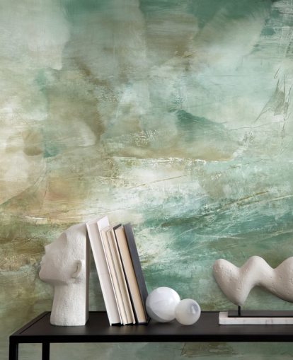 groene abstracte muurschildering genaamd A Fading Structure of Light van Annette Schmucker groene abstracte muurschildering genaamd A Fading Structure of Light van Annette Schmucker