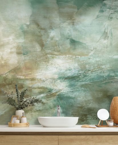 green abstract mural called A Fading Structure of Light by Annette Schmucker