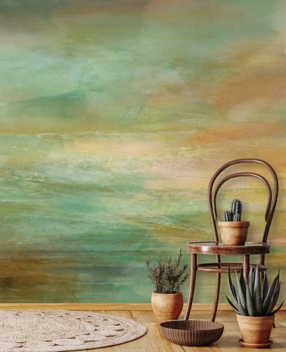 mural abstrato panorâmico laranja e azul chamado Auric Horizon Panoramic de Annette Schmucker mural abstrato panorâmico laranja e azul chamado Auric Horizon Panoramic de Annette Schmucker