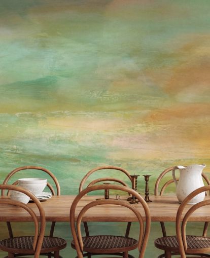 mural abstrato panorâmico laranja e azul chamado Auric Horizon Panoramic de Annette Schmucker mural abstrato panorâmico laranja e azul chamado Auric Horizon Panoramic de Annette Schmucker
