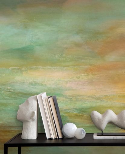 mural abstracto panorámico naranja y azul llamado Auric Horizon Panoramic de Annette Schmucker mural abstracto panorámico naranja y azul llamado Auric Horizon Panoramic de Annette Schmucker