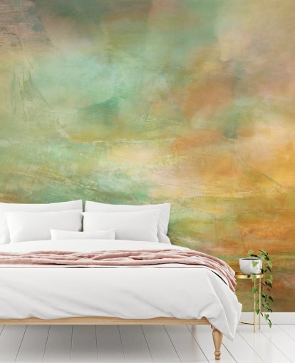 orange and blue abstract mural called Auric Horizon from Annette Schmucker orange and blue abstract mural called Auric Horizon from Annette Schmucker