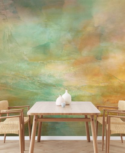 abstraktes Wandbild in Orange und Blau namens Auric Horizon von Annette Schmucker abstraktes Wandbild in Orange und Blau namens Auric Horizon von Annette Schmucker