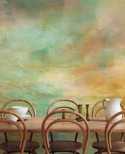 peinture murale abstraite orange et bleue intitulée Auric Horizon d'Annette Schmucker peinture murale abstraite orange et bleue intitulée Auric Horizon d'Annette Schmucker