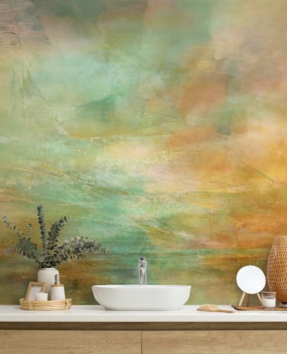 orange and blue abstract mural called Auric Horizon from Annette Schmucker orange and blue abstract mural called Auric Horizon from Annette Schmucker