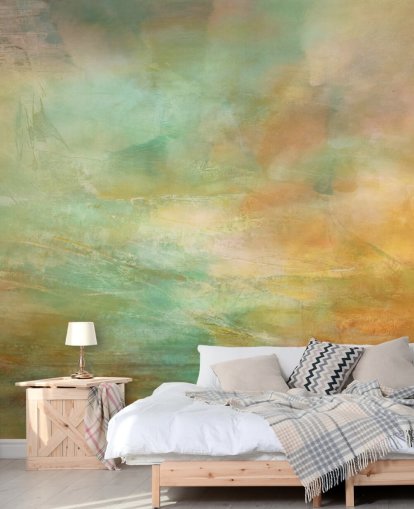 abstraktes Wandbild in Orange und Blau namens Auric Horizon von Annette Schmucker abstraktes Wandbild in Orange und Blau namens Auric Horizon von Annette Schmucker