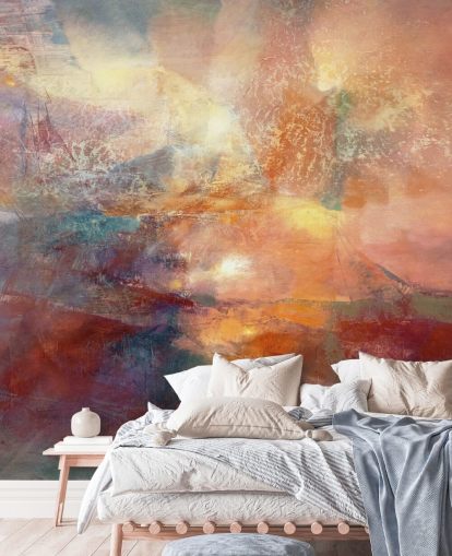 mural abstrato laranja e vermelho chamado Cores of Burning Amber de Annette Schmucker