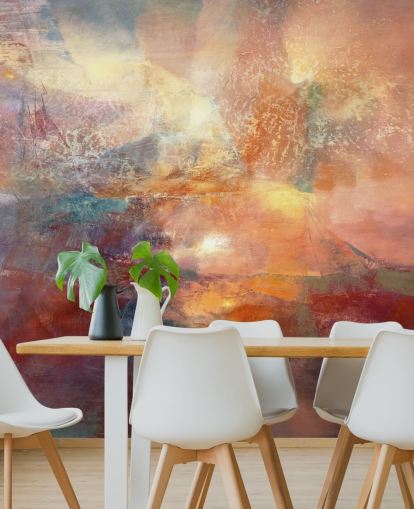 murale astratto arancione e rosso chiamato Cores of Burning Amber di Annette Schmucker