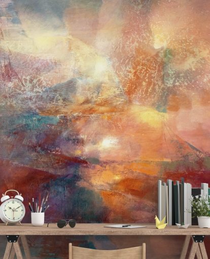 mural abstrato laranja e vermelho chamado Cores of Burning Amber de Annette Schmucker mural abstrato laranja e vermelho chamado Cores of Burning Amber de Annette Schmucker
