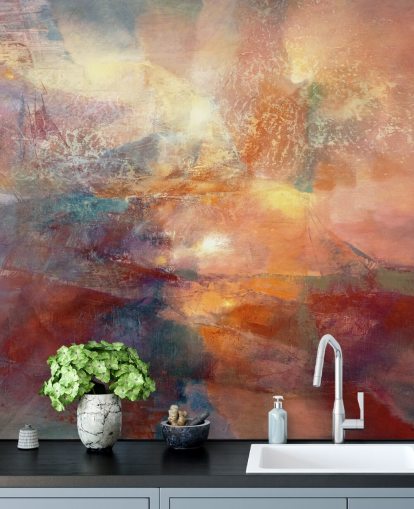 murale astratto arancione e rosso chiamato Cores of Burning Amber di Annette Schmucker murale astratto arancione e rosso chiamato Cores of Burning Amber di Annette Schmucker