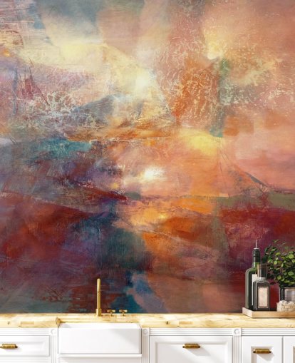 oransje og rødt abstrakt veggmaleri kalt Cores of Burning Amber fra Annette Schmucker oransje og rødt abstrakt veggmaleri kalt Cores of Burning Amber fra Annette Schmucker