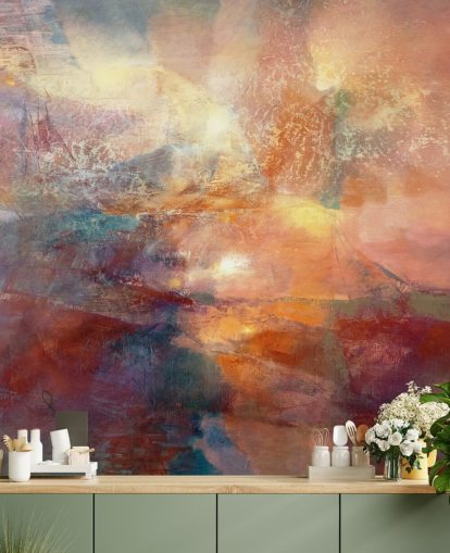 mural abstracto naranja y rojo llamado Cores of Burning Amber de Annette Schmucker