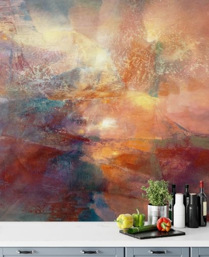 mural abstrato laranja e vermelho chamado Cores of Burning Amber de Annette Schmucker mural abstrato laranja e vermelho chamado Cores of Burning Amber de Annette Schmucker
