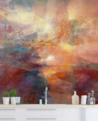 oranje en rode abstracte muurschildering genaamd Cores of Burning Amber van Annette Schmucker oranje en rode abstracte muurschildering genaamd Cores of Burning Amber van Annette Schmucker