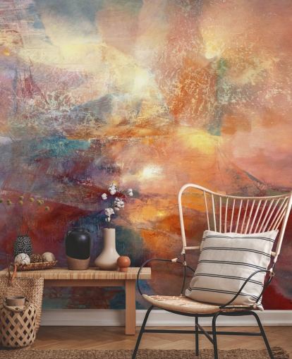 peinture murale abstraite orange et rouge intitulée Cores of Burning Amber d'Annette Schmucker peinture murale abstraite orange et rouge intitulée Cores of Burning Amber d'Annette Schmucker