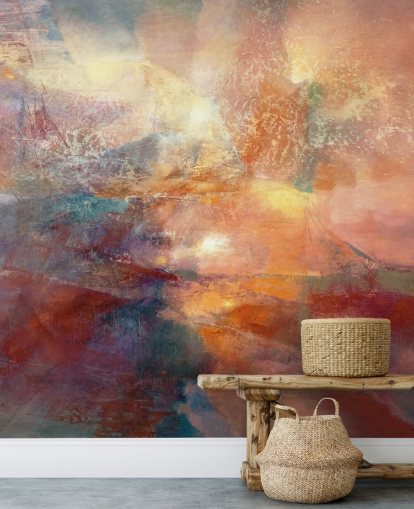mural abstracto naranja y rojo llamado Cores of Burning Amber de Annette Schmucker mural abstracto naranja y rojo llamado Cores of Burning Amber de Annette Schmucker