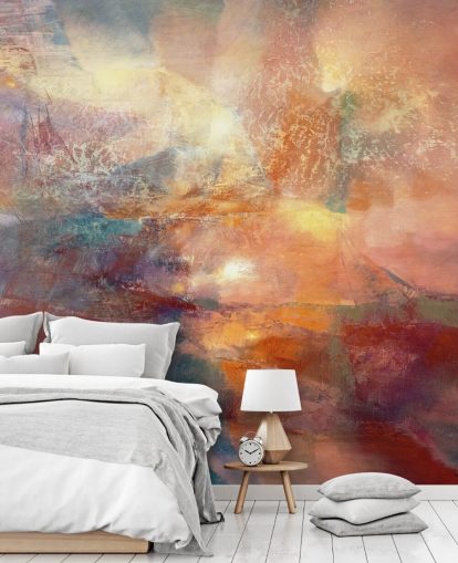 murale astratto arancione e rosso chiamato Cores of Burning Amber di Annette Schmucker murale astratto arancione e rosso chiamato Cores of Burning Amber di Annette Schmucker