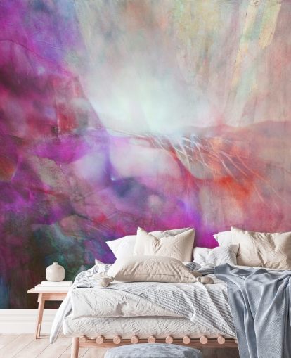 personalisierbares abstraktes rosafarbenes Wandbild namens Drifting Pink Composition von Annette Schmucker für Schlafzimmer