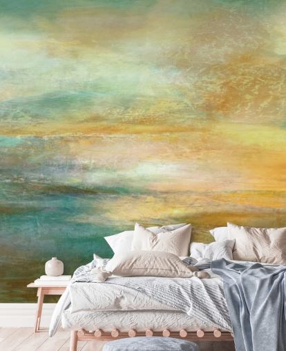 mural panorámico abstracto naranja y azul personalizado llamado Ember of Evening Panoramic de Annette Schmucker mural panorámico abstracto naranja y azul personalizado llamado Ember of Evening Panoramic de Annette Schmucker