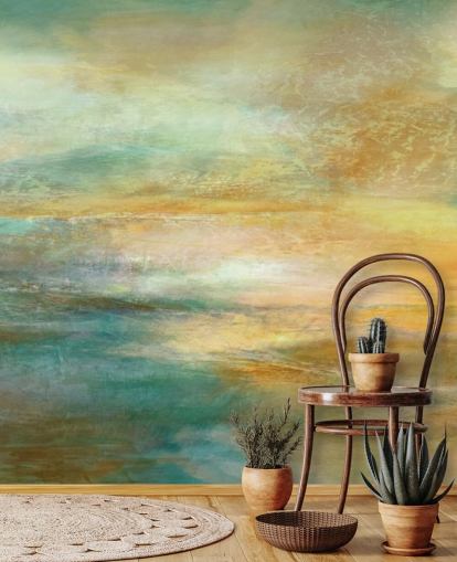 custom orange and blue abstract panoramic mural called Ember of Evening Panoramic from Annette Schmucker custom orange and blue abstract panoramic mural called Ember of Evening Panoramic from Annette Schmucker