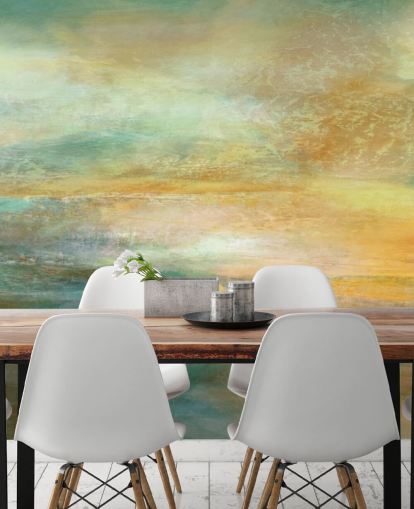 mural panorâmico abstrato personalizado em laranja e azul chamado Ember of Evening Panoramic de Annette Schmucker mural panorâmico abstrato personalizado em laranja e azul chamado Ember of Evening Panoramic de Annette Schmucker