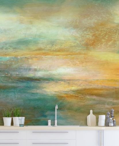 custom orange and blue abstract panoramic mural called Ember of Evening Panoramic from Annette Schmucker custom orange and blue abstract panoramic mural called Ember of Evening Panoramic from Annette Schmucker