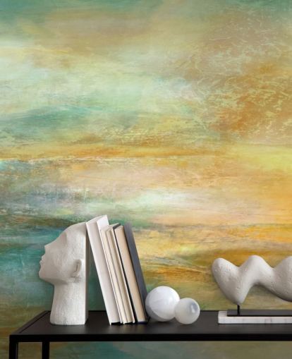 custom orange and blue abstract panoramic mural called Ember of Evening Panoramic from Annette Schmucker