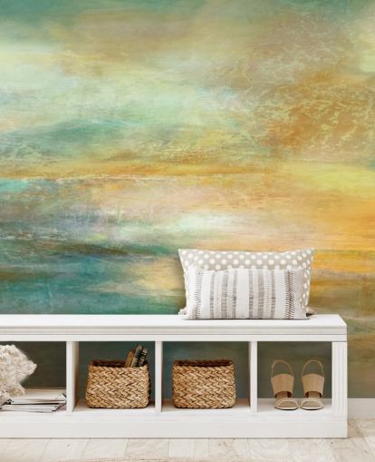 peinture murale panoramique abstraite orange et bleue personnalisée appelée Ember of Evening Panoramic d'Annette Schmucker peinture murale panoramique abstraite orange et bleue personnalisée appelée Ember of Evening Panoramic d'Annette Schmucker