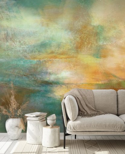 aanpasbare abstracte muurschildering genaamd Ember of Evening van Annette Schmucker voor slaapkamers en woonkamers