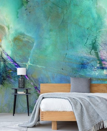 mural abstrato azul personalizável chamado Flying Away into the Distance, de Annette Schmucker mural abstrato azul personalizável chamado Flying Away into the Distance, de Annette Schmucker