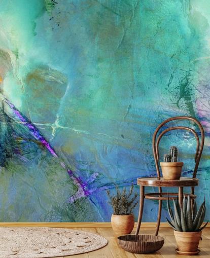 murale astratto blu personalizzabile chiamato Flying Away into the Distance di Annette Schmucker murale astratto blu personalizzabile chiamato Flying Away into the Distance di Annette Schmucker