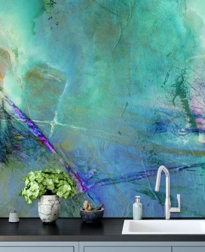 customisable blue abstract mural called Flying Away into the Distance by Annette Schmucker customisable blue abstract mural called Flying Away into the Distance by Annette Schmucker
