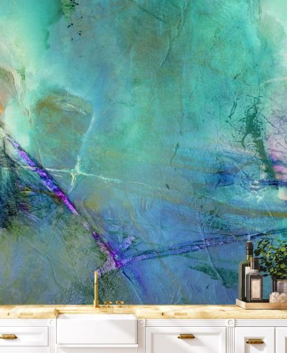mural abstrato azul personalizável chamado Flying Away into the Distance, de Annette Schmucker mural abstrato azul personalizável chamado Flying Away into the Distance, de Annette Schmucker